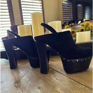Alice+Olivia Black Suede Studded Wooden Platform Clog EPOC